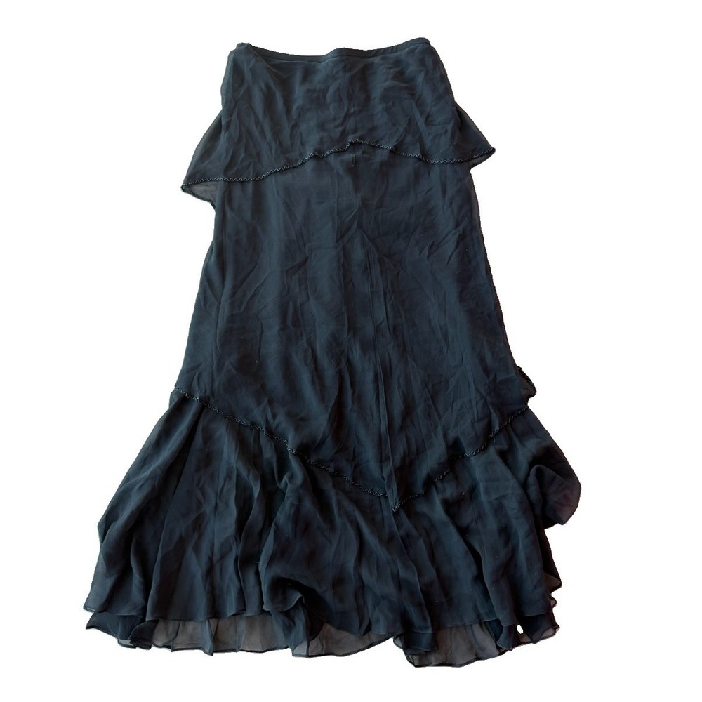Adrianna Papell Black Chiffon Ruffle Cocktail Dress M Whimsigoth Romantic